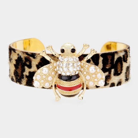 Bee Cuff Bracelet, Crystal & Pearl, Animal Print - Picture 1 of 2